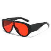(6 PACK) Wholesale Sunglasses New Arrival Oversized Fashion Unique One Piece Aviator One Piece Unisex 2025 - BulkSunglassesWholesale.com - Shiny Black Frame Red Lens